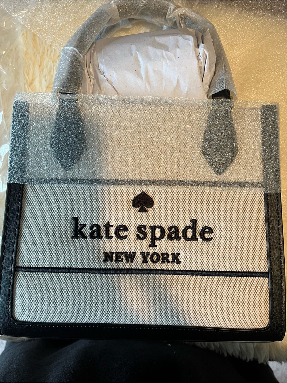kate spade Cream and Black Canvas Tote